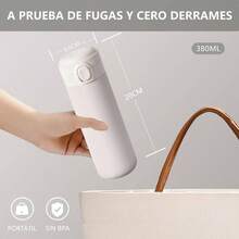Termo de Caf de 380ml, Botella de Agua de Acero Inoxidable 304 con Tapa, Ligero y Porttil, Hermtica Cero Derrames, Vaso para Cafe Fro y Caliente, Taza de Vaco para Nio, Mujeres - Beis - Ver 7