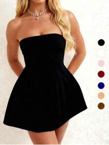 WOWDARK Women's Autumn Strapless A-Line Simple Dress