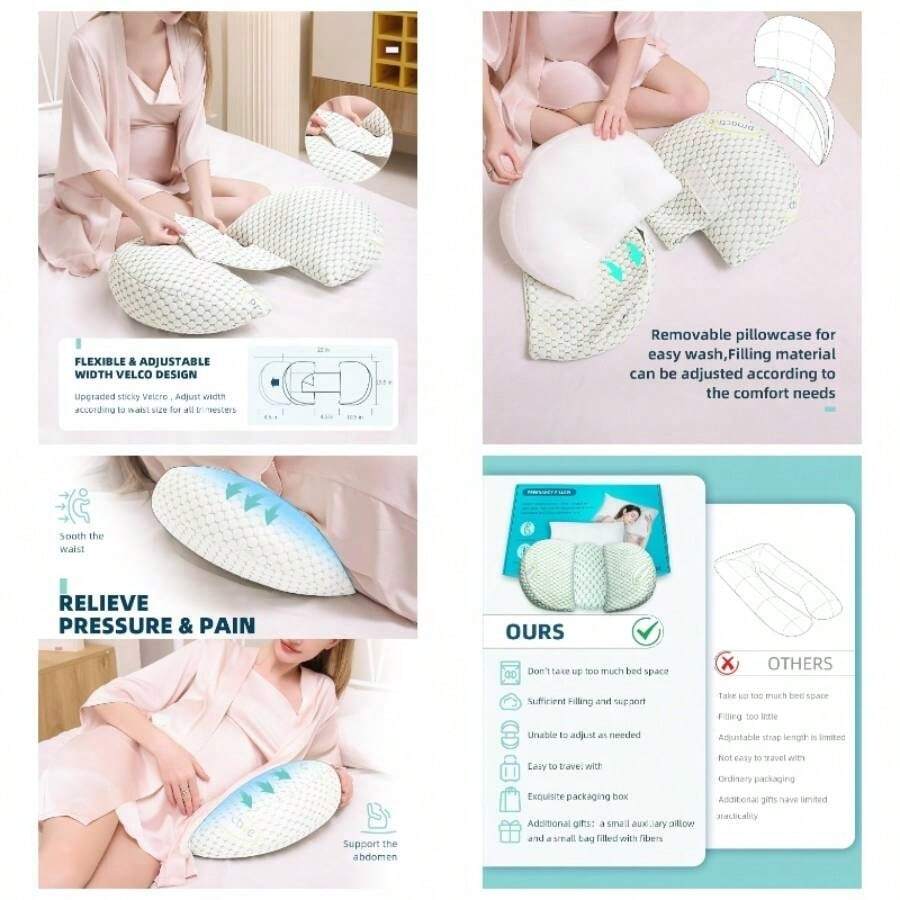Almohada de embarazo para mujeres embarazadas, almohada corporal suave para embarazo, apoyo para espalda, caderas, piernas, almohada de maternidad con funda de algodn desmontable y ajustable - blanco - Ver 1