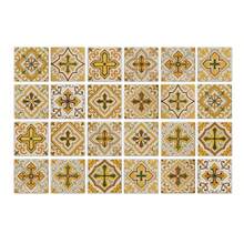 24 Floral Tile Stickers, 4x4 Inches, European Style, Peel And Stick, Waterproof PVC Tile Stickers, Farmhouse Style Kitchen And Bathroom Backsplash Decoration - Yellowish White - View 8