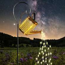 1 pieza Regadera solar con luces, Tetera de metal retro con luces, Luz de decoración de jardín exterior, Luces solares para senderos, césped, patio y terraza - Amarillo - Ver 9