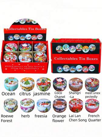 10 aromas - Set de 4 piezas / 6 piezas / 12 piezas / 16 piezas de velas aromáticas con temática navideña, velas de deseo, velas de soja hechas en casa en taza, jarrón y taza de vela de soja - Perfecto como regalo para familiares y amigos. El recipiente de lata de la vela aromática es ideal para actividades al aire libre en cumpleaños, Día de San Valentín o Día de la Madre. Caja de regalo de aromaterapia, decoraciones navideñas, regalos de Navidad, Día de San Valentín/Año Nuevo/Navidad.