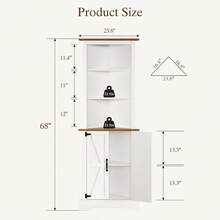 Tall Corner Cabinet, Farmhouse Corner Storage Cabinet With Shelf & Barn Door, 5-Tier Wooden Corner Cabinet With Storage For Small Space, Bathroom, Living Room, Hallway, White - 白色 - 查看 2