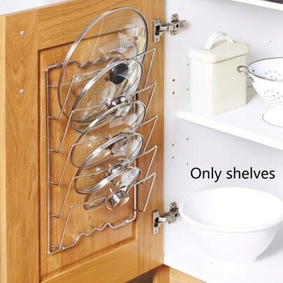 1pc Heavy-Duty Stainless Steel Pot Lid & Pan Organizer - Space-Saving Vertical Kitchen Rack, Wall-Mounted Cabinet Shelf For Home Or Restaurant - Easy Installation, Modern Design, Spacesaving Storage, Minimalist Rack, Highquality Storage, Storage Solution, Small Space Living