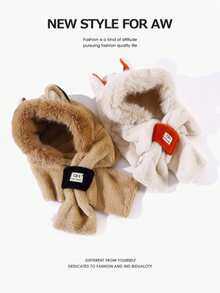 Plüschmütze und Schal in einem, Damen Herbst und Winter Fuchsohren süß und warm Ohrenschutz mit dickem Samtschal Hut, Mädchen Outdoor Mode vielseitige Cartoon gestrickte Mütze