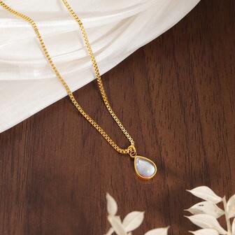 S SHOPBOHO 1pc Minimalist Stainless Steel Water Drop Pendant Necklace With Unique Gradient Zirconia Stone, Fade-Resistant And Durable