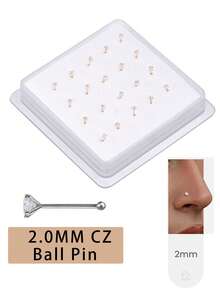 20PCS Golden Silvery Thin Nose Studs Set For Women Men 1.5mm-4mm Shiny CZ Nose Pins With L Shape, Straight, And Ball End – Nose Piercing Jewelry Case - Ball Pin - View 11