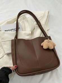 Dedoo Vintage Versatile Women's Fashion Casual PU Solid Color Patchwork Large Capacity Handbag Shoulder Bag, Backpack, Large Capacity, Portable, Classic Casual, Business Casual, Suitable For Teenage Girls, Women, College Students, White-Collar, Perfect For Work, Back To School, Middle School, High School, University, Vacation, Autumn/Winter New Large Capacity Shoulder Handbag (Pendant Not Included) - Brown - View 6