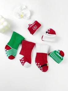 1 Par de Meias de Inverno para Bebê 0-9M, Meias Grossas de Cano Médio, Design Antiderrapante com Silicone, Estilo Natalino, Quentes e Macias para a Pele, Alta Elasticidade, Uso Interno e Externo, Nova Coleção 2026, Ideal para Noivas, Pijamas e Lingerie - Multicolorido - Ver 7