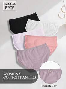 5 件大码女士内裤 - 无缝透气内裤，带蝴蝶结细节，超柔软隐形