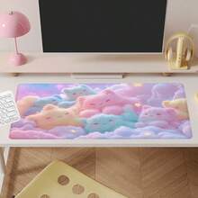 Extra Large Cute Pink Cat Cloud Gaming Mouse Pad - Rubber Bottom, Durable Edging, Soft & Comfortable, Featuring Playful Cat & Star Patterns, Perfect Gift For Boyfriend/Girlfriend. Gaming Pad | Amusing Design | Durable Pad | Ideal For Cat Lovers - Multicolor - View 3