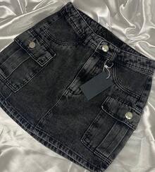 Beige Black And Blue Cargo Denim Mini Skirt Women's Cargo Skirt Factory