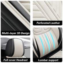 Nappa Leather 5 Seat Luxury Car Seat Covers Full Set Cushion Protector Fit Single Front Seats And Solid Bench 40/60 50/50 60/40 Split Bench Back Universal Fit For Most Cars 4 Season Use - 白色 - 查看 7