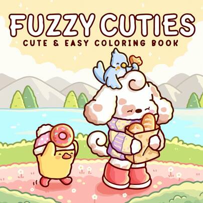 1 pieza Libro para colorear de adultos "Fuzzy Cuties" de 21x21cm, papel opaco grueso, líneas claras | Temas de amigos peludos y dulces, alivio del estrés, regalo de Navidad ideal, otoño. Artículos de papelería, útiles escolares, dibujo y pintura