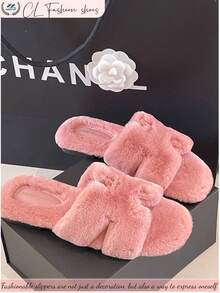 Pantuflas de mujer, pantuflas suaves y esponjosas para interiores, pantuflas cálidas y cómodas con puntera abierta, zapatos de casa acogedores para interiores y exteriores, pantuflas esponjosas y transpirables de color rosa, pantuflas ligeras para el piso de interiores para el invierno, pantuflas de dormitorio - Rosa (Pantuflas de peluche) - Ver 1