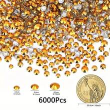 6000顆金色平底樹脂水鑽珠，2mm 3mm 4mm 5mm 非熱黏平底DIY水鑽，圓形果凍樹脂水鑽，適用於DIY珠寶手工、製作配件、裝飾鞋子、水鑽衣飾、裝飾包包 - 金色 - 查看 6