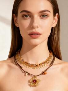 1 Set Vintage Collar Colgante de Flor de 3 Capas de Esmalte, Diseño Elegante y Dulce de Múltiples Capas, Collar Gargantilla Floral de Nicho Retro, Accesorio de Lujo Versátil para Uso Diario, Fiesta y Ocasiones Especiales