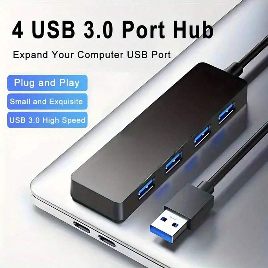 USB 3.0 Hub,4-Port USB Hub Splitter Ultra-Slim Portable USB A Adapter Mini Multiport Expander For Mouse,Keyboard,Flash Drive,U Disk,Printer Compatible With Laptop, Desktop PC - màu đen - Xem 1