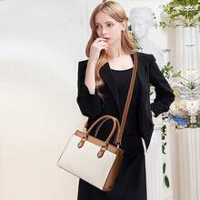 KURGOOL Handbags Purses For Women,  Leather Dual-Tone Tote Purse, Designer Handbag Shoulder Bag Top Handle Satchel Bags{"Color_name":"A1-BrownWhite"} - A1-棕色白色 - 查看 8