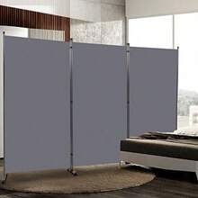 Room Divider 6FT Folding Privacy Screens 4 Panel Partition Room Dividers w/Freestanding Design Portable Wall Divider for Room Separtation Fabric Screen Panel for Home Office School Dorm - Panel Gris+3-Camino redondo - Ver 1
