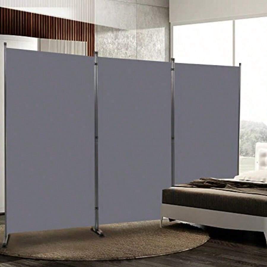 Room Divider 6FT Folding Privacy Screens 4 Panel Partition Room Dividers w/Freestanding Design Portable Wall Divider for Room Separtation Fabric Screen Panel for Home Office School Dorm - Panel Gris+3-Camino redondo - Ver 1