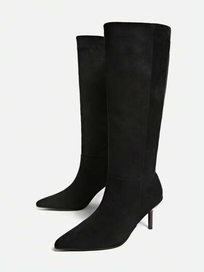 Sonbahar/Kış Sivri Burun Modası Çok Yönlü Süet Deri Diz Üstü Çizmeler, Küçük Topuklular