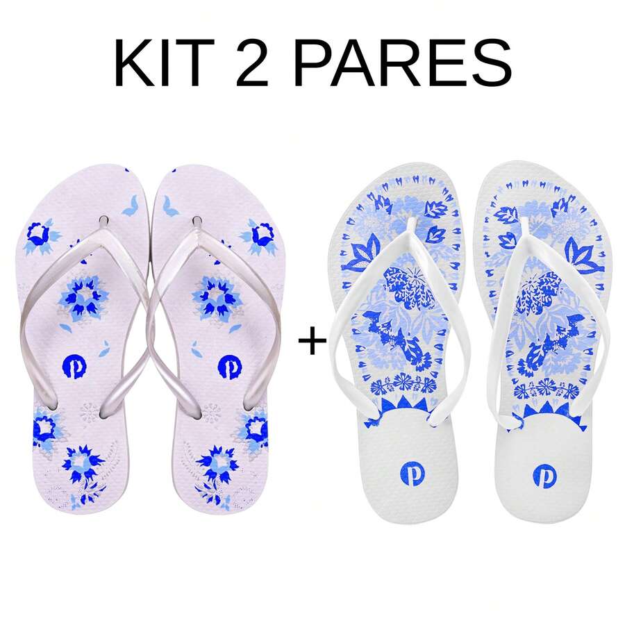 Comfortable Soft Women's Flip Flops - D2.15-florAzul-farmAzul - View 1