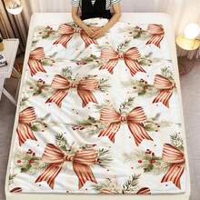 1 pieza Manta de felpa cómoda con estampado de moño navideño, de uso múltiple, lavable a máquina, regalo ideal para familia, amigos y uno mismo, cumpleaños