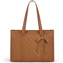 15.6 Inch Women's Fashionable Bow Tie & Diamond Pattern Waterproof Leather Laptop Bag, Professional Computer Briefcase, Spacious Tote Bag For Office, School And Travel, Brown - Multicolor - View 2