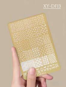 1 Piece Of Nail Art Gold Printing Plate, Elegant Retro Style Patterns, Butterfly, Ribbon, Cherry, Heart-Shaped, Star-Shaped, Flowers, French, Various Nail Art Printing Templates, Nail Accessories Tools, Must-Have For Nail Salons - Gold - View 13