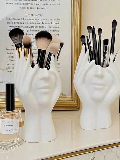 1 件简约白色塑料装饰花瓶，女士美容化妆刷收纳花瓶，适用于家居装饰、卧室装饰、办公室和学生、收纳、婚礼装饰、家居装饰、珠宝收纳、派对装饰，最佳礼物