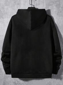 GRDR Men's Casual Street Hooded Sweatshirt, Solid Color With Thermal Lining, Loose Fit, Autumn/Winter - Hitam - View 6