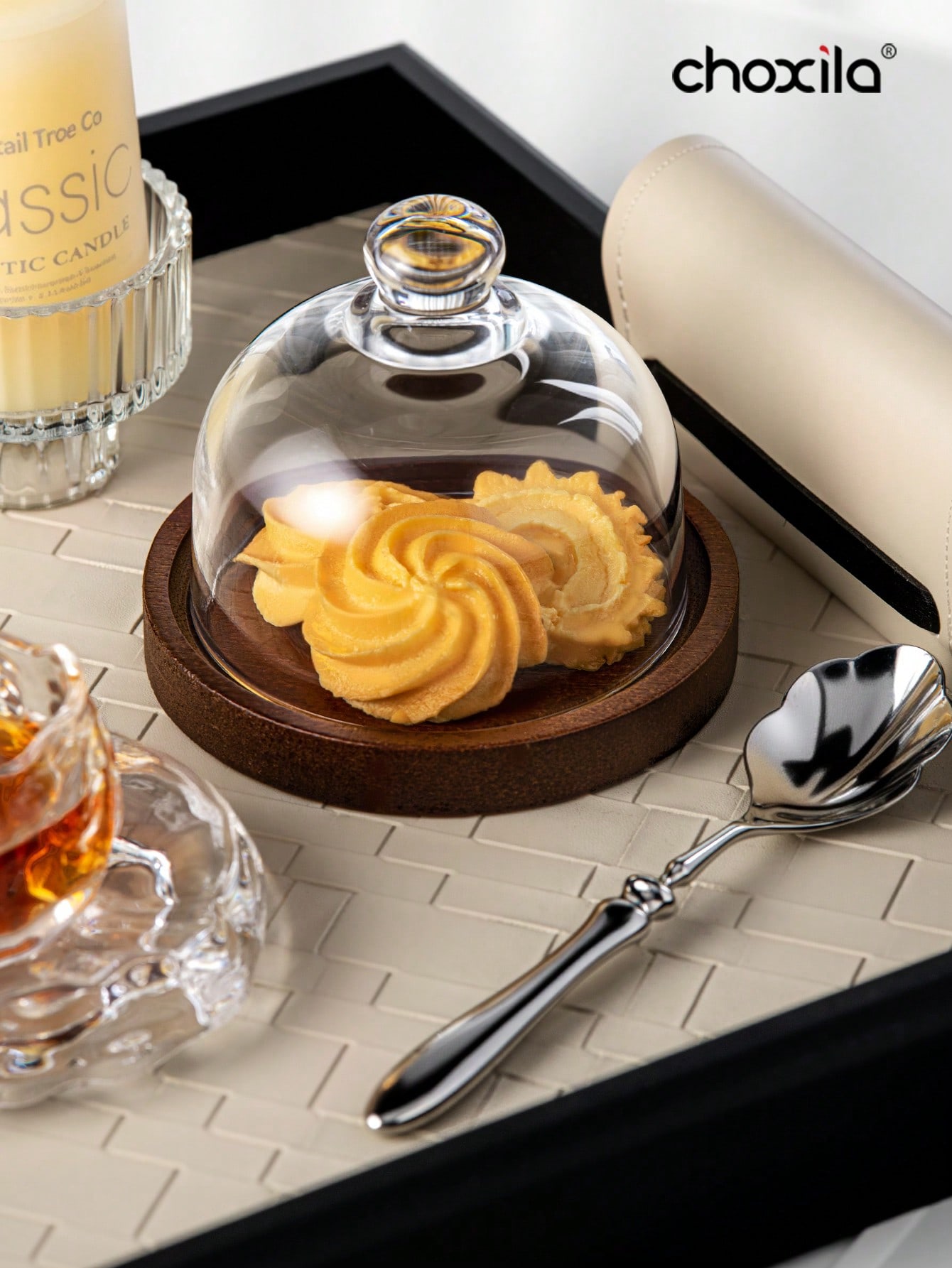 choxila 1 صينية حلوى خشبية مع غطاء زجاجي. يمكن است...