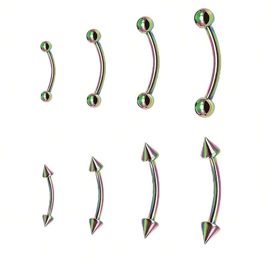 BLISI G23 Solid Titanium Eyebrow Piercing Jewelry, Gokd Black Rose Gold Silver Pink Rainbow Eyebrow Rings 16G Curved Barbell,Tiny Vertical Labret Lip Jewelry Rook Piercing Jewelry For Women And Men{Inchcolor_nameinch:Inch8pcsEyebowPiercing-Rainbowinch} - 8件彩虹眼圈 - 查看 1