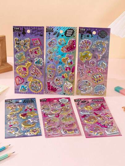 ملصقات ثلاثية الأبعاد، ملصقات زخرفية متعددة الأغراض للحرف اليدوية والإبداعية، تزيين أغلفة الهواتف المحمولة، ملصقات لتزيين المفكرات، ملصقات قرطاسية، تزيين ألعاب الملصقات وأغراض أخرى متنوعة