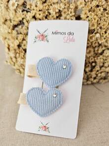 Parzinho Presilha laço de menina coração em cotelê 100% encapado com borrachinha antideslizante