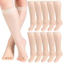 Bonuci 8 Pairs Toeless Knee High Open Toe Trouser Socks Long Socks Open Toe Feet Stockings For Women{"Color_name":"Skin"} - Da - Xem 1
