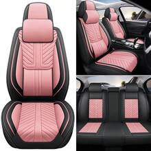 Nappa Leather 5 Seat Luxury Car Seat Covers Full Set Cushion Protector Fit Single Front Seats And Solid Bench 40/60 50/50 60/40 Split Bench Back Universal Fit For Most Cars 4 Season Use - Hồng - Xem 9