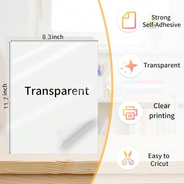 20 Sheets Transparent Printable Sticker Paper For Inkjet Printer, Laser/Inkjet Printable Clear Sticker Paper, Letter Size (8.3" X 11.7")