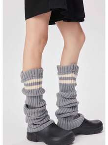 Bardzo długie i grube, ciepłe, prążkowane getry za kolano, dzianinowe getry 70 cm, jednolity kolor