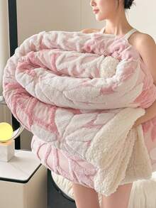 1pc Thick Double-Layer Bohemian Style Jacquard Faux Fur Fleece Blanket, Soft & Warm, Reversible For Bed, Sofa, Office, Car, Travel, Picnic, Party, All Seasons