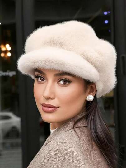 1pc Women's Autumn And Winter Warm Plush Beret, Cloud Hat, Octagonal Hat, Cold And Frost Resistant, Suitable For Daily Commuting, Shopping And Outdoor Activities Winter Gear