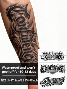 3 件纹身临时纹身半永久纹身哥特式 Y2K 奇卡诺字母防水防汗持续 1-2 周逼真草本汁防摩擦不反光黑色适合女性和男性纹身贴纸适用于手臂、胸部、腿部、腹部、腰部、手指、颈部、脊柱、现代人体艺术 - 黑色 - 查看 13