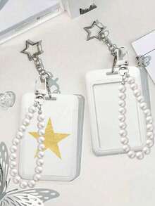 Porte-carte pendentif étoile noir et blanc, pendentif perle, design pentagramme, peut être utilisé comme charm de sac, porte-clés, peut contenir carte d'identité, cartes de crédit, photos, cartes d'accès, fonction de protection, convient pour un usage quotidien, décoration, ou comme cadeau pour les amis, la famille, l'amoureux, idéal pour la Saint-Valentin, l'anniversaire, la fête des mères, la rentrée des classes - Multicolore - Voir 17