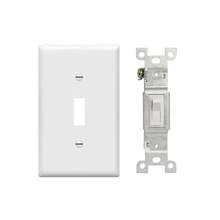 1/5 件单刀拨动开关，摇臂墙壁开关，重型，15 安培，120 伏，自接地，硬接线，不含墙板，易于安装，UL 认证，白色 - 白色 - 查看 1