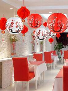 16个/套 梅花图案装饰纸灯笼，樱花主题灯笼，适用于家居装饰、餐厅、派对、婚礼装饰 - 彩色 - 查看 6