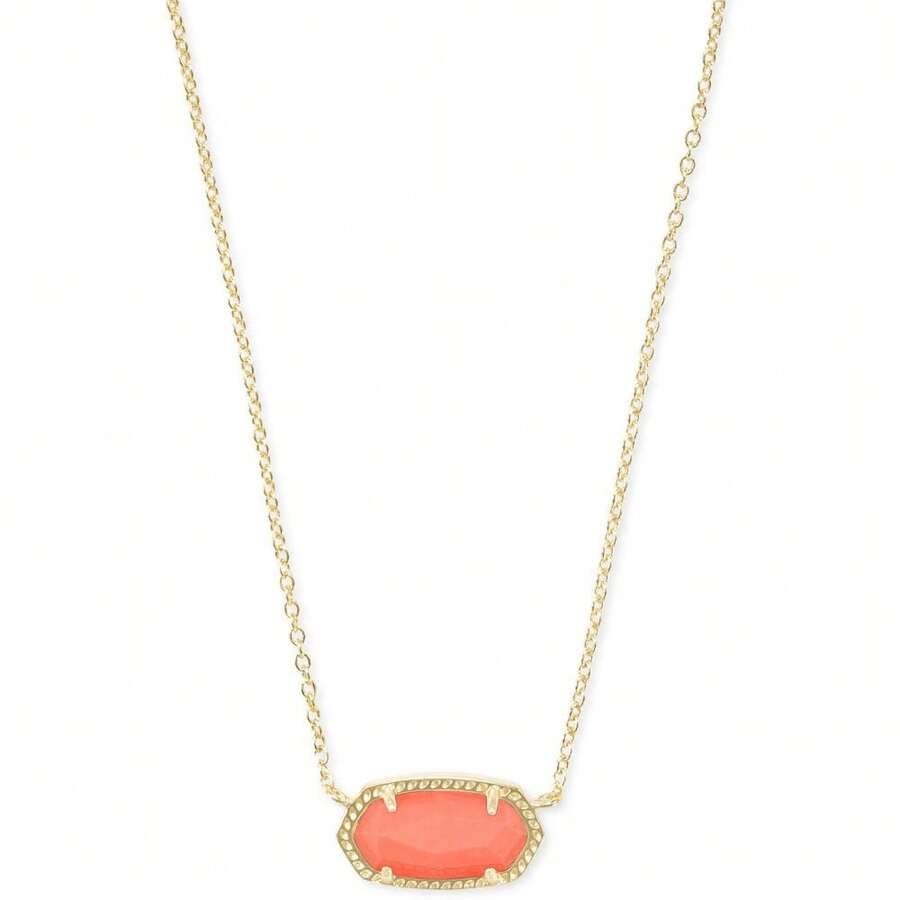 Elisa Pendant Necklace For Women, 14K Gold Plated Fashion Jewelry With Elegant Pendant Design, Dainty Layering Necklace For Daily & Special Occasions - 金 - 亮珊瑚色 - 查看 1