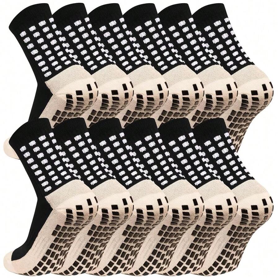 Men's Grip Soccer Socks Anti Slip Athletic Socks Non Slip Football Basketball Socks With Grip Pads2/4/6{"Size_name":"OneSize","Color_name":"6black"} - 6黑色 - 查看 1