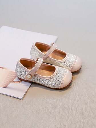 2026 New Spring&Autumn Girls' Crystal Sequin Princess Shoes, Toddler Soft-Soled Leather Shoes
