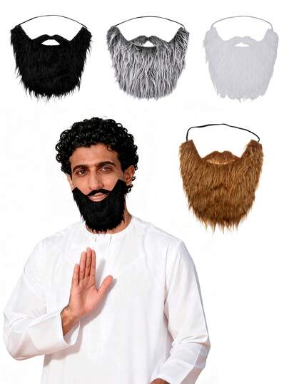 1 Set Unisex Curly Fake Beard, 4 Colors: Black, White, Greyish White, Brown, Suitable For Halloween Costume, Party Props, Masquerade, Role Play, Christmas, Thanksgiving